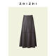 Zhizhi Hushanhao simple textured leather fishtail skirt mid-length women's 25 autumn and winter new style mist gray L