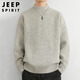 JEEP SPIRIT Jeep half-turtleneck sweater for men in autumn and winter trendy brand sweater for men with loose inner sweater, light gray XL