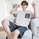Shihuaxiang pajamas men's summer 2025 new style for young students short-sleeved thin summer men's home clothing set b1478 back bear M small size (high about 160-weight 70-90 Jin[Jin equals 0.5 kg])