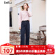 Betu women's new winter jeans versatile high-waisted slim straight wide-leg pants for women 2311T55 dark denim blue M