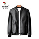 Woodpecker Jacket Men's Jacket Autumn and Winter New Casual Trend Fashionable Stand Collar Motorcycle Leather Jacket Versatile Slim and Handsome Black XL
