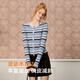 Sancai 2025 new winter striped sweater round neck earring sweater slim fit short F clear sky blue stripe S 155/80A