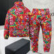 Playboy Northeast large flower cotton-padded jacket men and women same style suit national fashion winter cotton pants cotton coat thickened warm jacket internet celebrity cotton clothing red - hooded short style high quality large flower cotton-padded jacket + cotton pants XL 105-125Jin Jin is equal to 0.5 kg