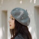 Fei Hao wool beret women's autumn and winter pumpkin hat alpaca classic version solid color warm cashmere face showing little buds alpaca rhinestone black one size adjustable