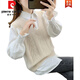 皮尔卡丹（pierre cardin）麻花马甲背心女春秋外搭2025年新款宽松v领针织毛衣马夹无袖上衣 1047白色 M 【建议96斤-110斤】