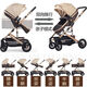 Yibaolai (yibaolai) 239,000 people have collected it. High-view baby stroller that can sit and lie down. Foldable baby stroller for all seasons. Khaki Luxury Model - Large Rubber Four-Wheel Aluminum Tube Plus Gift Pack