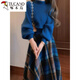 Woodpecker 2025 New Klein Blue Knitted Suit Dress Women's Autumn and Winter Plaid Long Skirt Wear Early Autumn Outfit Sweater + Skirt Suit 2025 Spring New Women's Clothing/2025 M 45/55kg Quick Release