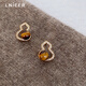 Lnieer925 silver needle tiger eye stone earrings without pierced ears clip gourd earrings high-end Maillard autumn and winter versatile earrings tiger eye stone gourd earrings 925 silver needle