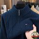 TOMMY JEANS Tommy Cardigan Men's Winter Half Turtle Collar Zipper Sweater Thickened Warm Knitted Twist Bottoming Shirt Camel XL 175 Recommended 140-155 Jin Jin equals 0.5 kg to wear