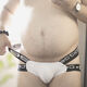 Men's letter U convex double thongs gay sexy tight sexy thongs plus fat plus size buttocks revealing underwear white M