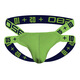 Wide waisted men's double butt sexy underwear with hollow back elastic personality sexy thong threaded cotton double butt green M