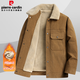 Pierre Cardin lapel jacket men's corduroy plus velvet warm sherpa workwear lapel cotton jacket for men dark gray XL