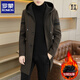 ROMON autumn and winter velvet thickened windbreaker men's mid-length hooded trendy casual high-end woolen coat black 4XL 170-190Jin Jin equals 0.5 kg