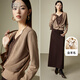 Late white new product 2025 winter fashion simple casual sweater temperament fake two-piece V-neck wool sweater for women coffee color M