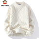 Paul Frank Sweater Men's Autumn and Winter Warm Twisted Sweater Men's Round Neck Thick Sweater Jacket Khaki XL