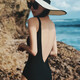 Women's swimsuit one-piece Korean black simple backless sexy belly-covering triangle hot spring beach vacation swimwear new bikini black M