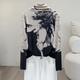 Sibaishe half turtleneck T-shirt 2025 autumn new women's printed slim long-sleeved velvet bottoming shirt