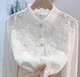 Xiaohongshu's hot style lace stand-up collar and fungus-edged shirt, small fragrant style, slimming, covering the body and reducing age, plus velvet for ladies, white (lining) XL100120Jin Jin is equal to 0.5 kg, one size fits all