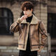 Falling retro flight jacket men's fur one-piece suede lambswool jacket thickened large size couple leather jacket trend retro brown 4XL