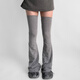 Night Classroom Winter Leg Covers Over the Knees Autumn and Winter Gray Long-Tube Horned Wide-Leg Socks Covers Extra Long Black Socks Women Gray One Size