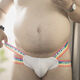 Men's letter U convex double thongs gay sexy tight sexy thongs plus fat plus size buttocks revealing underwear white M