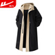 Warrior fake two-piece coat men's mid-length windbreaker jacket men's autumn and winter British style thickened hooded cloak jacket black M