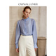 OMNIALUO Oberano high-end stand-up collar linen shirt women's long-sleeved 2025 autumn new commuter OL temperament mulberry silk top B09 blue S