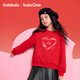 Balabala children's clothing children's sweatshirt girls 2025 new spring clothing plus velvet long-sleeved tops teenagers red New Year's greetings clothes