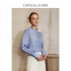 OMNIALUO Oberano high-end stand-up collar linen shirt women's long-sleeved 2025 autumn new commuter OL temperament mulberry silk top B09 blue S