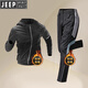 JEEP Sports Suit Men's Running Training Clothes Velvet Warm Fitness Jacket Autumn and Winter Quick-Drying Clothes Morning Running Cycling Suit Men's Sports Two-piece Set Velvet Warm Loose Quick-drying XL (140-155Jin Jin equals 0.5kg)