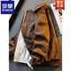 ROMON American retro distressed suede leather jacket men's spring and autumn trend versatile lapel handsome motorcycle jacket brown M (100-120Jin Jin equals 0.5 kg)