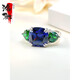 MHFDO fashionable light luxury contrasting color three-stone tanzanite blue 925 sterling silver ring inlaid with high carbon diamond niche design versatile three 0 carat 0 carat No. 5