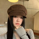 Miao Yijia Brown Hat Autumn and Winter Women's New Warm Equestrian Hat Flat Top Peaked Hat Fashionable Maillard Beret Love Mark Pleated Equestrian Hat Coffee Color