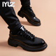 IYUZ brand light luxury men's shoes 2025 wedding leather shoes men's British style versatile business shoes men's genuine leather casual leather shoes black-high-end men's shoes 42