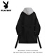 Playboy (PLAYBOY) windbreaker men's spring and autumn holiday two-piece hooded mid-length over-the-knee coat cityboy Korean casual trendy coat black L