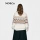 MO&Co. Fair Isle Sweater 2025 Winter New Product Contains Wool Alpaca Round Neck Loose Shoulder Wandering Style MBE4SWTT12 Light Floral Camel S /160