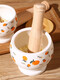 GIOIO special retro thickened garlic mortar for pounding garlic, hand-pressed lidded masher, commercial threaded grinding porcelain jar with lid, all the best, garlic pounder-400ml + beech stick + bamboo lid
