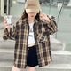 Girls' shirt long-sleeved spring and autumn 2025 new children's tops for girls and older children early autumn thin plaid shirt jacket coffee color 140