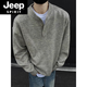 JEEP SPIRIT American Handsome Henley Collar Sweater Men's 2025 New Autumn and Winter Lazy Feeling Old Money Style Knitted Sweater Jacket Black M