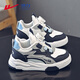 Warrior children's shoes, boys' shoes, autumn and winter children's cotton shoes, medium and large children's plus velvet sneakers WZ-C142L dark blue/white/grey 32