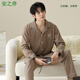 Anzhiban pure cotton couple's pajamas autumn and winter long-sleeved solid color simple cardigan home wear spring and autumn men's and women's cotton pajamas female 64461# light purple M