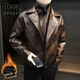 JEEP SPIRIT2025 new autumn and winter fake two-piece men's leather jacket plus velvet new high-end handsome motorcycle leather jacket high black thin velvet spring and autumn M
