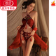 LangSha Sexy Goddess Pajamas Uniform Pure Desire Backless Underwear Female Cosplay Bra Set National Fashion Hanfu Bellyband Red Top + Shorts + Shawl One Size 80-120 Jin Jin equals 0.5 kg