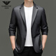 FALAMONE Armani autumn and winter suit collar men's jacket business casual middle-aged suit leather jacket 2385 black regular style M 170 (weight 120Jin Jin equals 0.5kg and below)