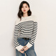 Eifini Jiang Xin endorses classic evergreen Eifini all-wool navy blue basic striped sweater 25 winter new style off-white S 80-105Jin Jin is equal to 0.5 kg
