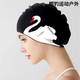 Xufeng silicone swimming cap for women, plus size, waterproof, non-stretching, long hair, fashionable and comfortable, ear protection, adult women's swimming cap, cat black + swimming goggles + nose clip earplugs (set is more affordable)