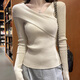 Miao Yijia white sweater women's base layer 2025 new sweater autumn and winter inner v-neck slim top long-sleeved t-shirt for women cross v-neck slim sweater off-white one size fits all recommended 120Jin Jin equals 0.5 kg