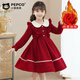 Piggy Banner (PEPCO) girls winter red dress stylish plus velvet children's clothing winter skirt little girl princess dress red 150