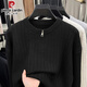 Pierre Cardin 2025 Autumn and Winter New Half-Zip Sweater Men's Loose American Style Henley Neck Textured Sweater Black M