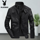 Playboy (PLAYBOY) Leather Jacket Men's Jacket Spring and Autumn Thin PU Leather Jacket Short Stand Collar Leather Jacket Men's Casual Fashion Slim Trend Black Thin XL 125-135Jin Jin is equal to 0.5 kg